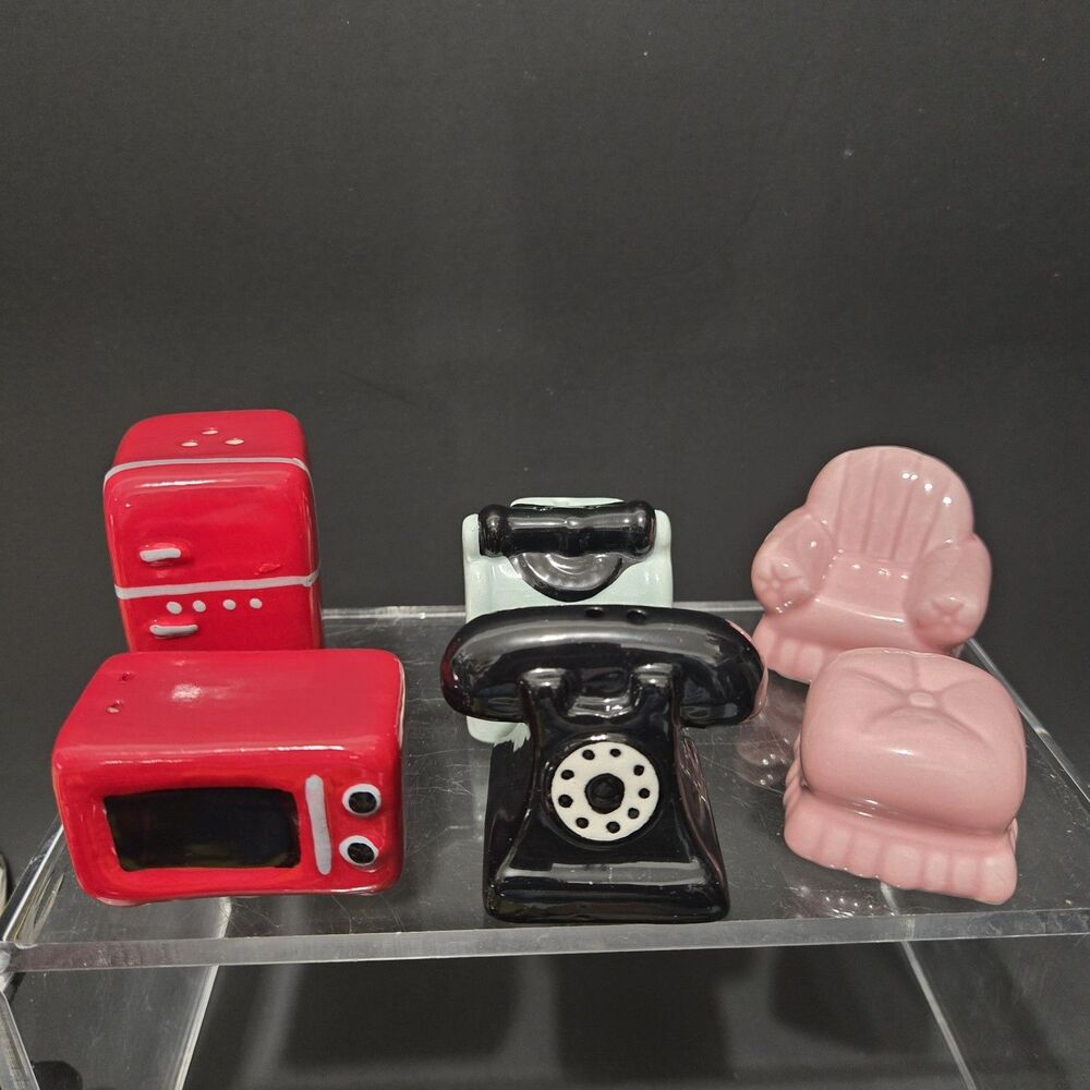 Cracker Barrel  Salt Pepper Shakers Rotary Phone Microwave Typewriter Chair